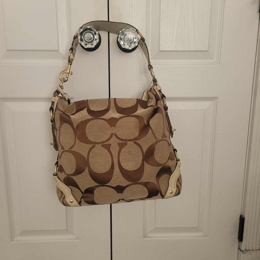 EUC Large Coach Carly Slouch Bag Purse Brown Signature Cs Print 2007 - Picture 2 of 13